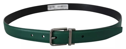 Green Calf Leather Silver Tone Metal Buckle Belt