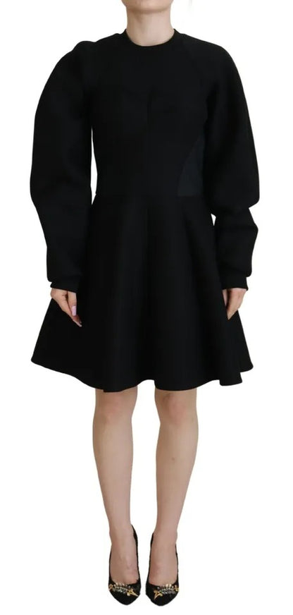 Cotton Black Long Sleeves A-line Mini Dress