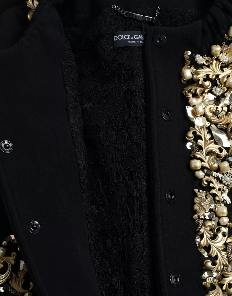 Black VirginWool Embellished Overcoat Jacket