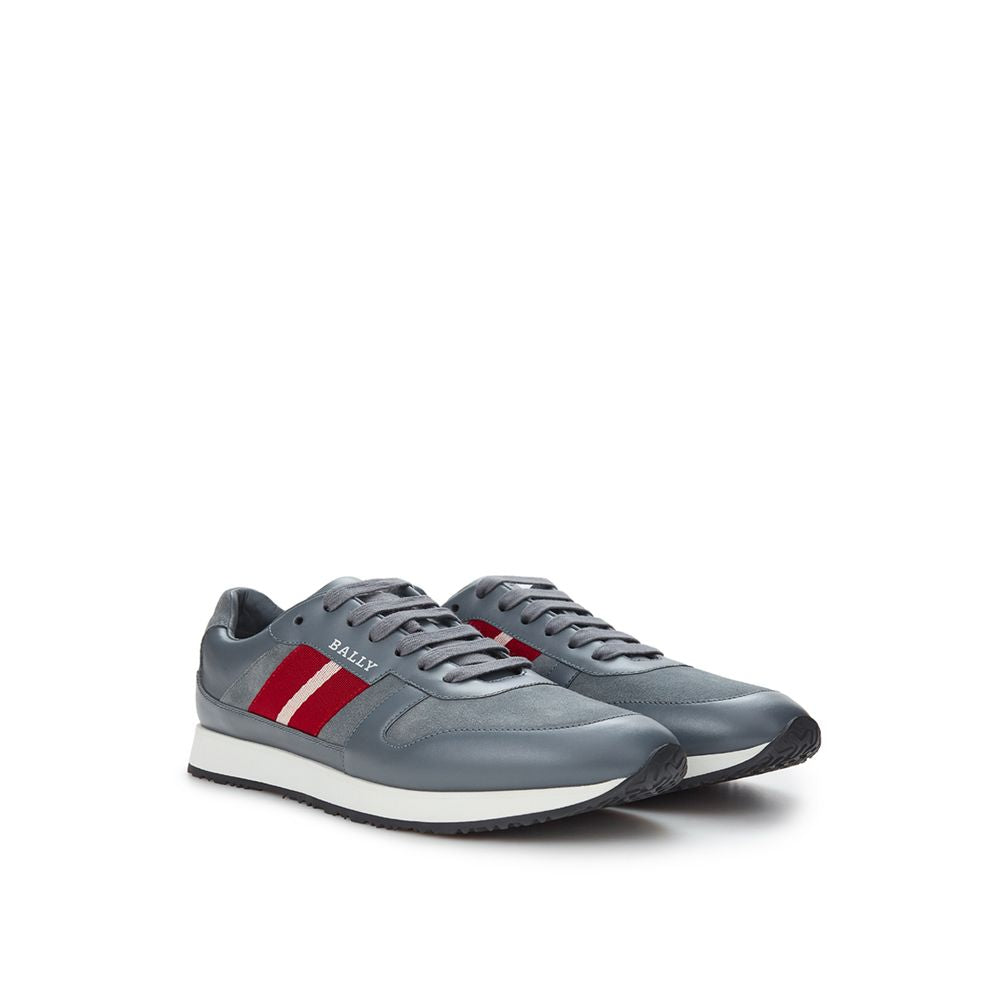 Sleek Gray Leather Sneakers for Men