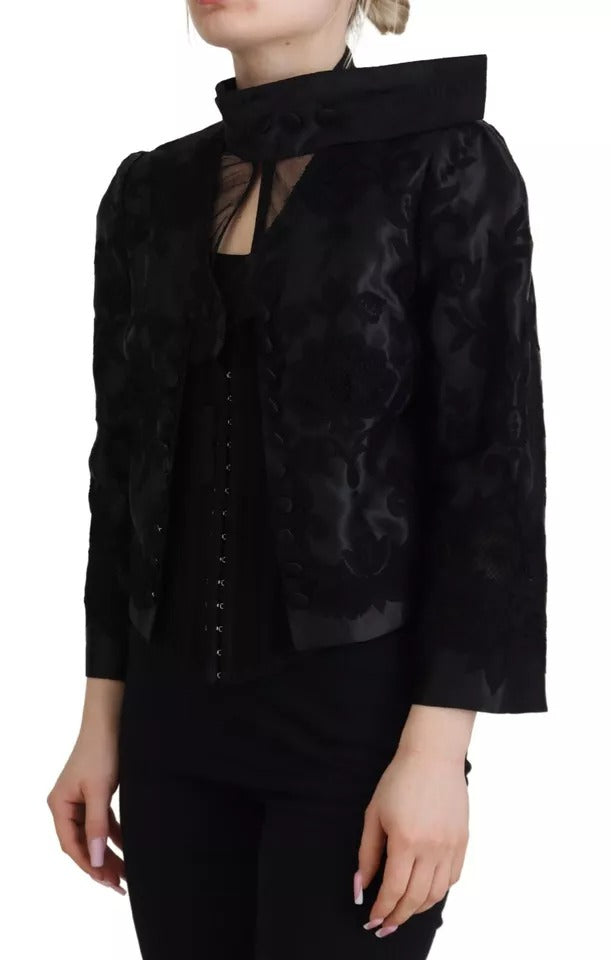 Black Lace Sheer Corset Organza Silk Jacket