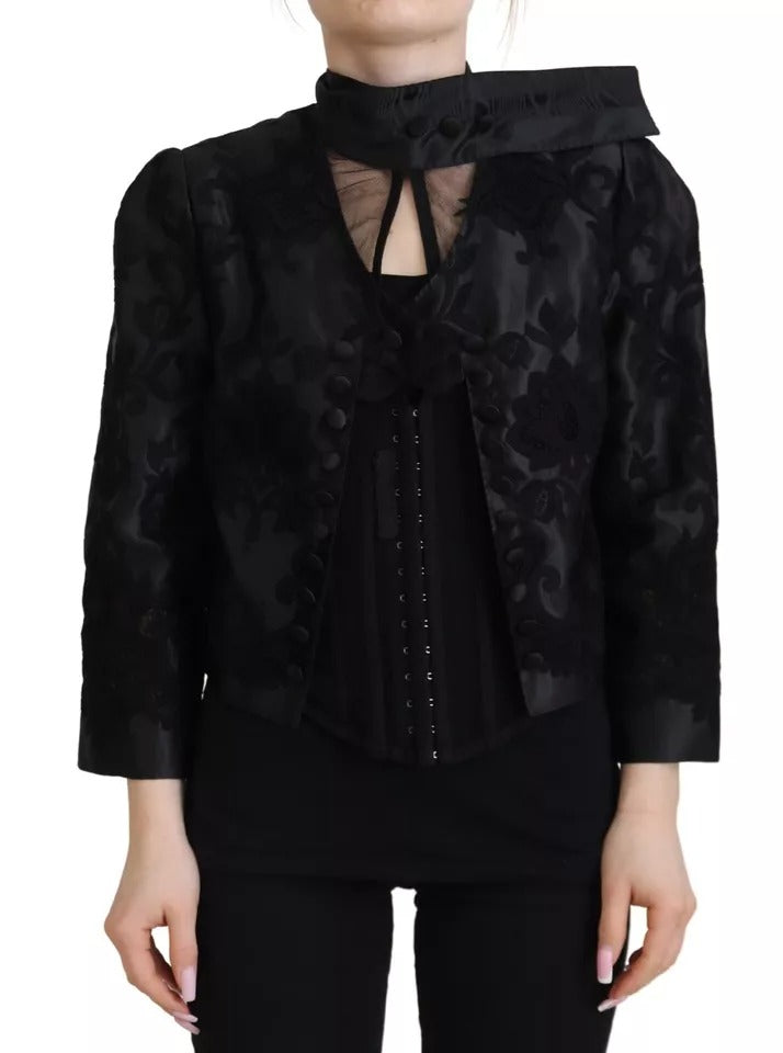 Black Lace Sheer Corset Organza Silk Jacket