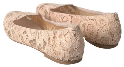 Beige Floral Lace Loafers Flats Shoes