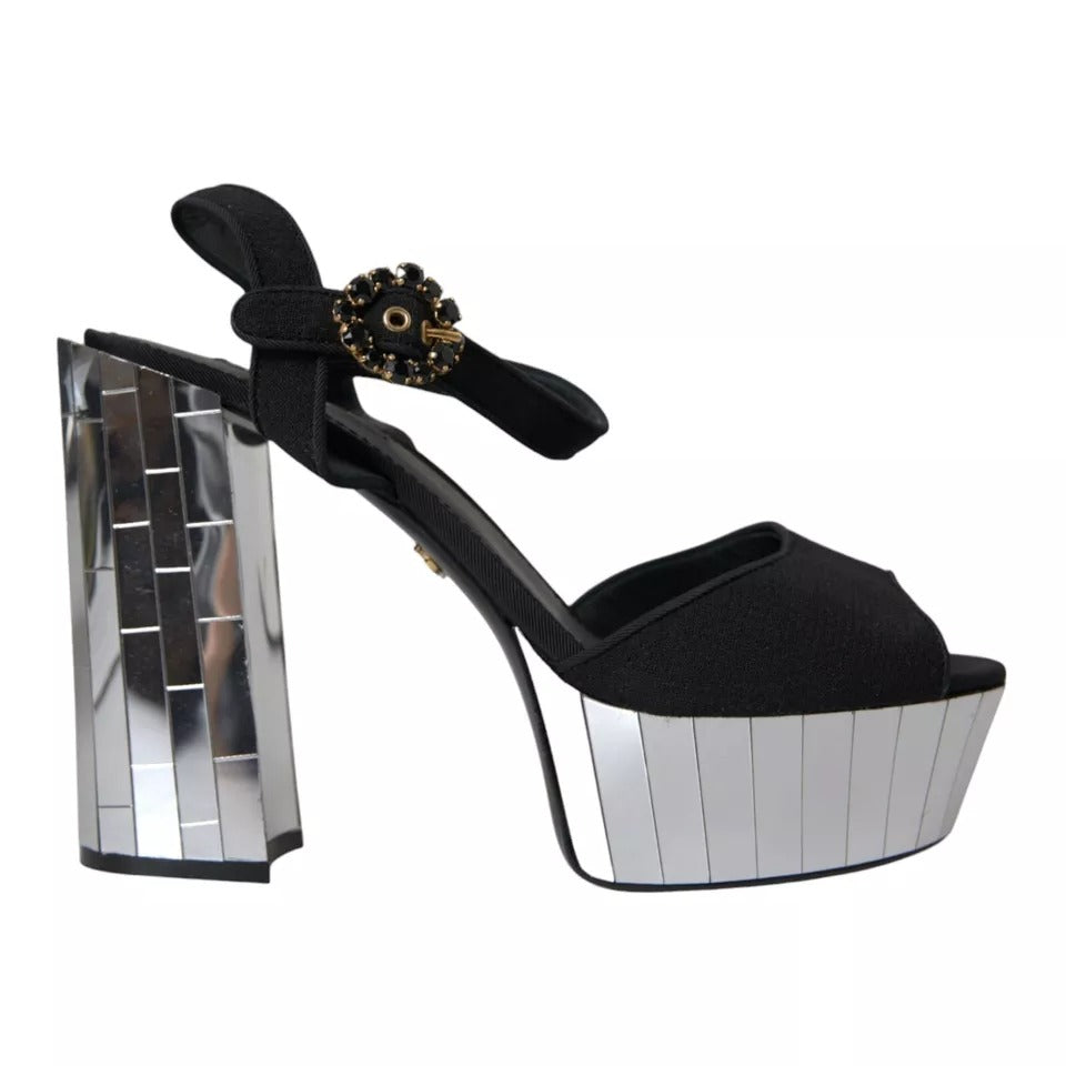 Black Mirror Heels Crystal Platform Sandals Shoes