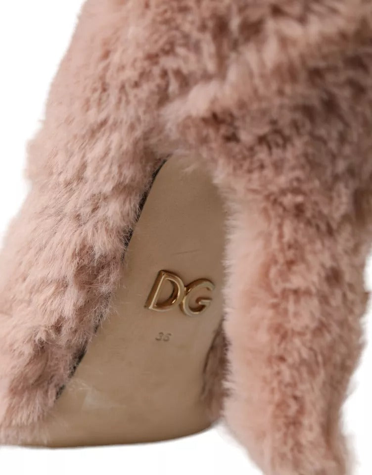 Light Pink Faux Fur Heels Pumps Shoes