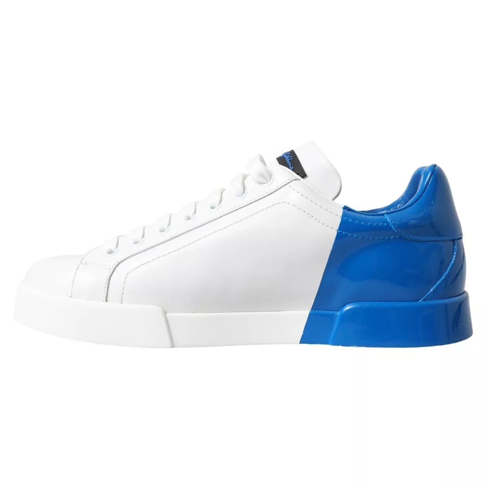 White Blue Leather Logo Low Top Sneakers Shoes