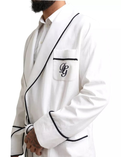 White Linen Belted Robe DG Logo Sleepwear