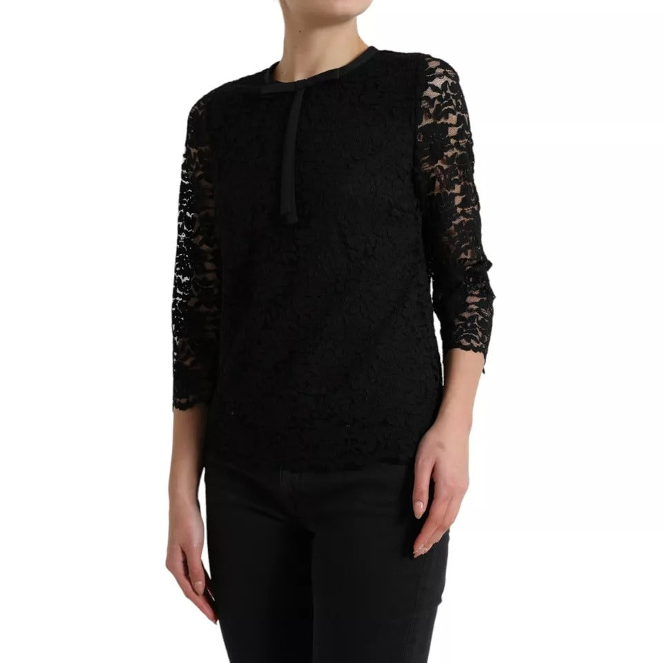 Black Floral Lace Blouse T-shirt Staff Top