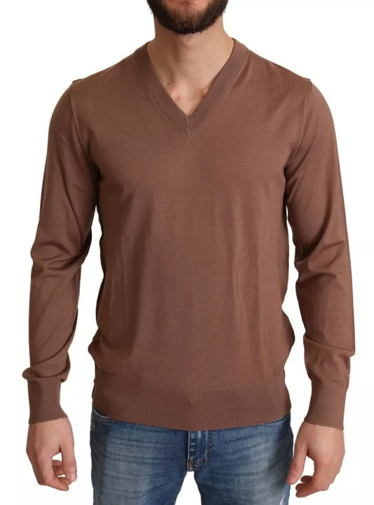 Brown Silk Cashmere Pullover Sweater