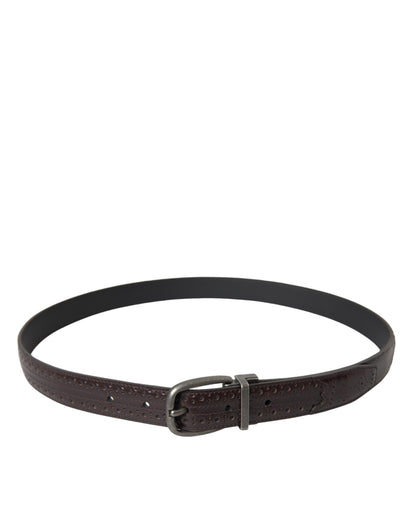 Dark Brown Perforated Leather Metal Buckle Belt Men