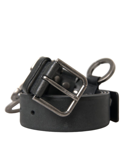 Black Calf Leather Silver Metal Buckle Belt