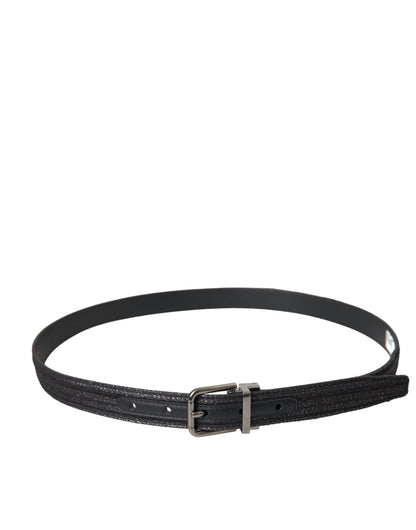 Black Jacquard Stripes Silver Metal Buckle Belt