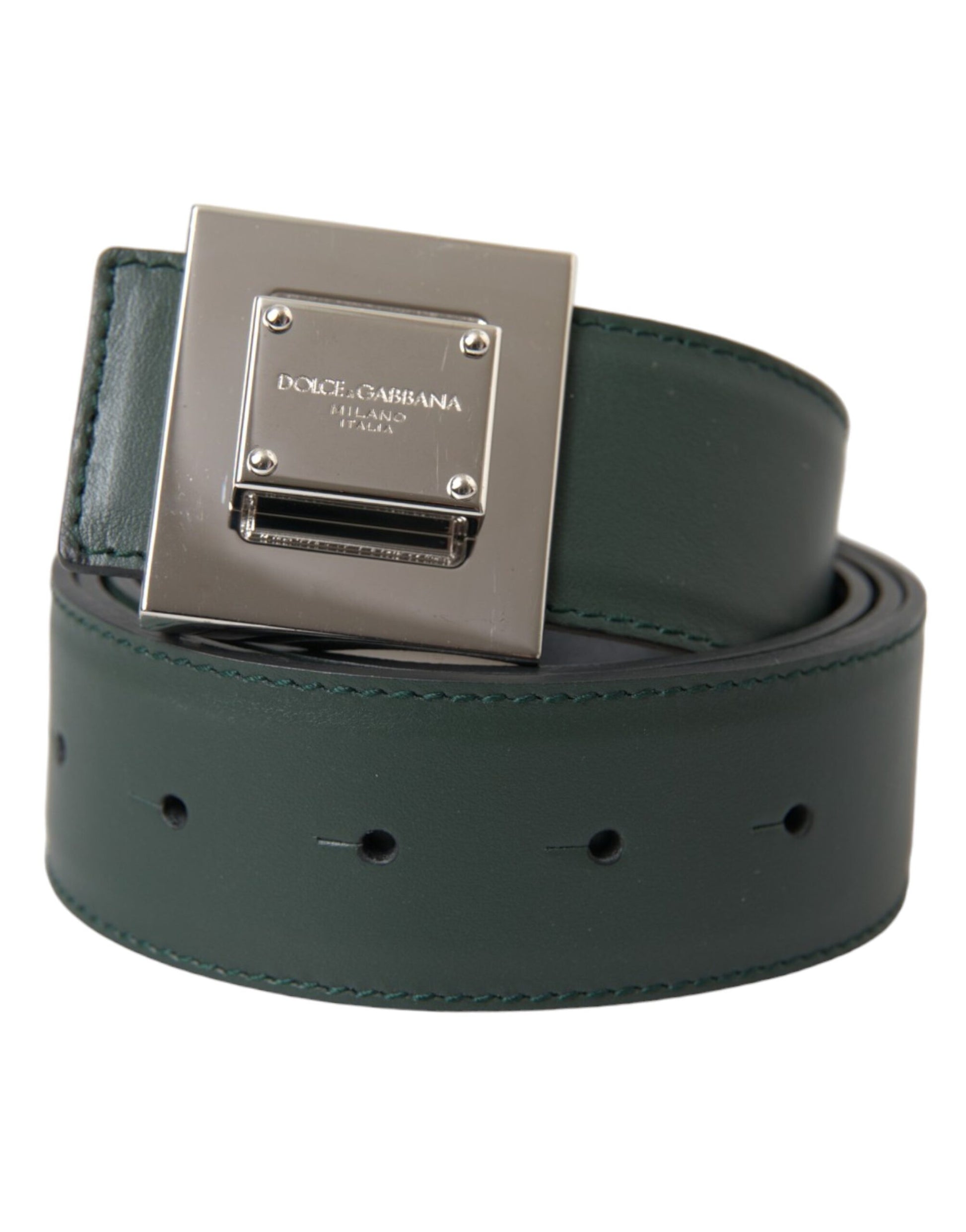 Green Calf Leather Square Metal Buckle Belt