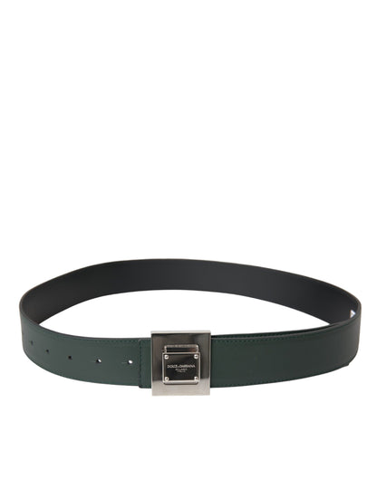 Green Calf Leather Square Metal Buckle Belt