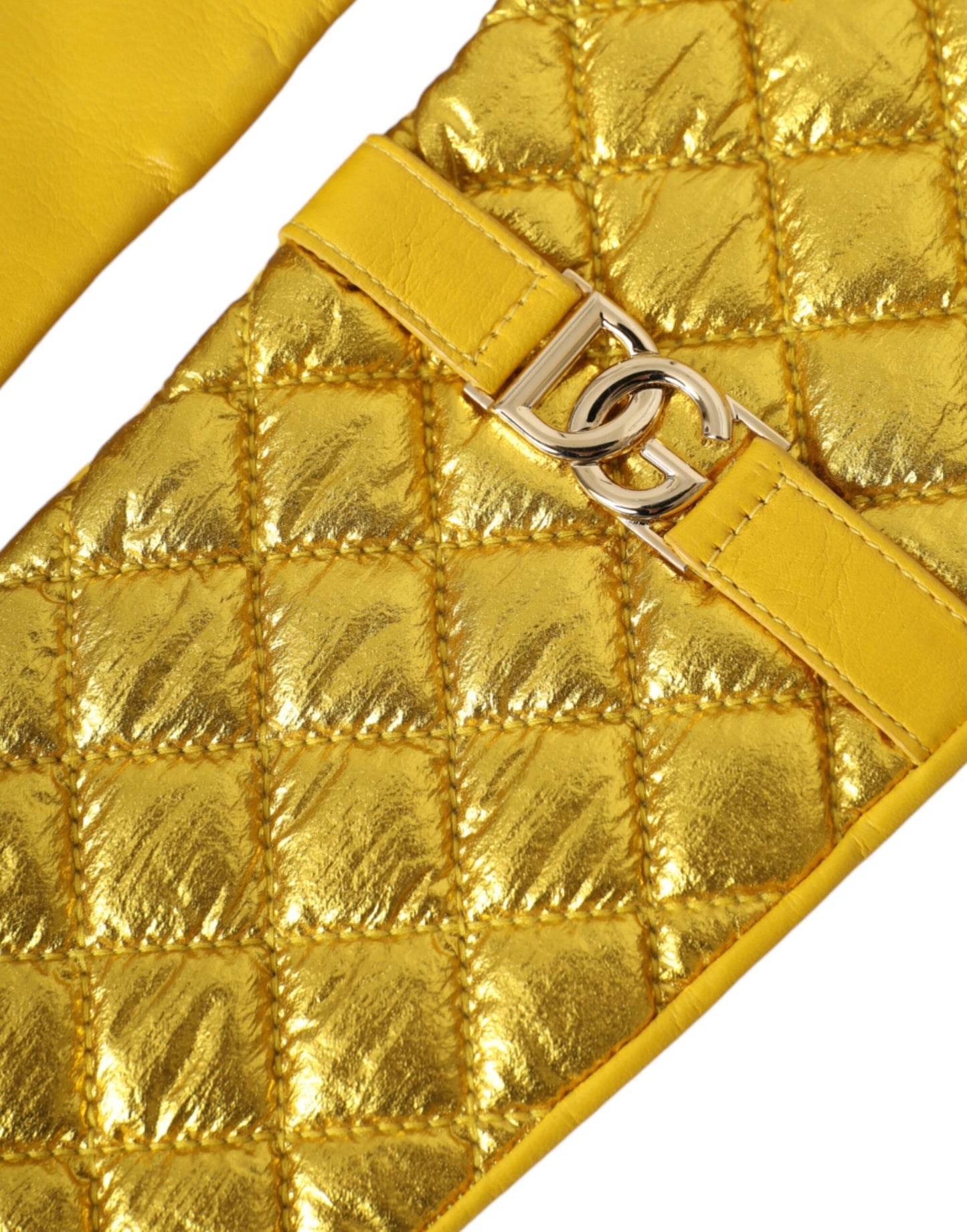 Gold Leather Quilted Mid Arm Length Gloves