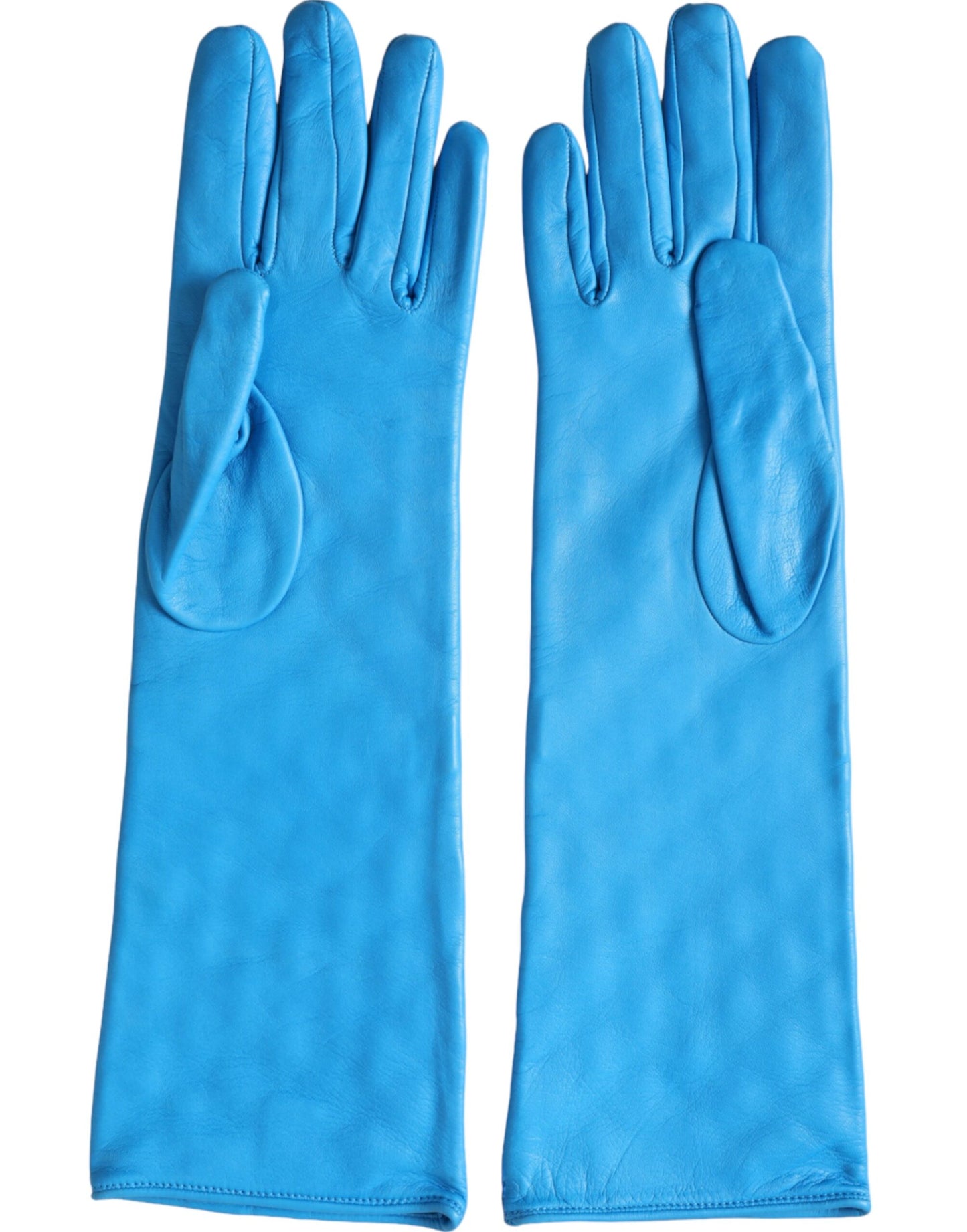 Blue Leather Quilted Mid Arm Length Gloves