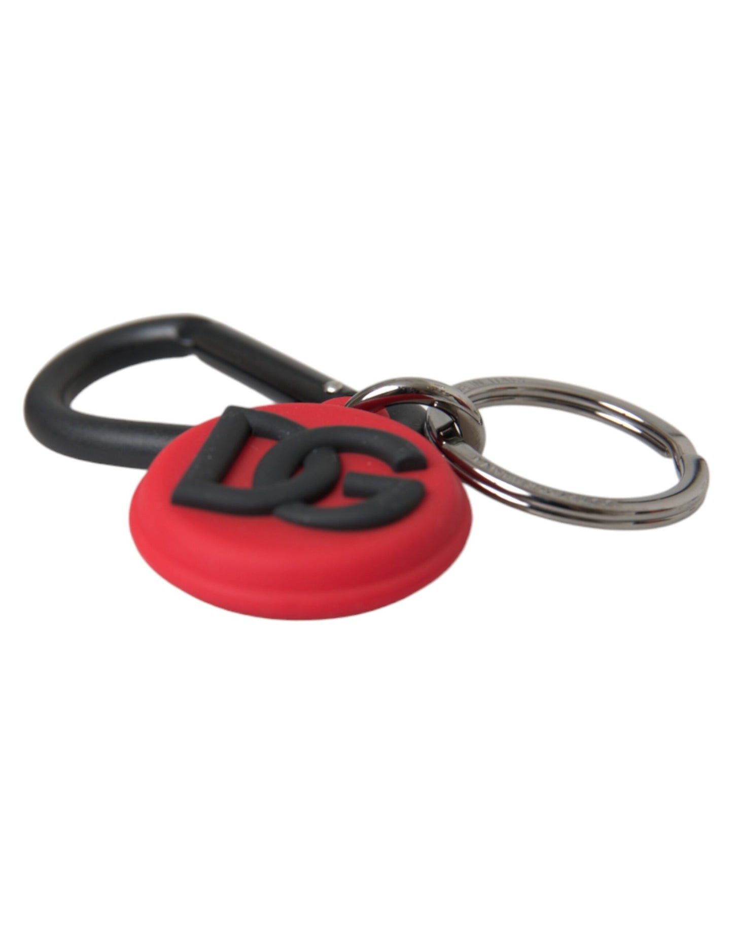 Red Rubber DG Logo Round Metal Brass Keyring Keychain