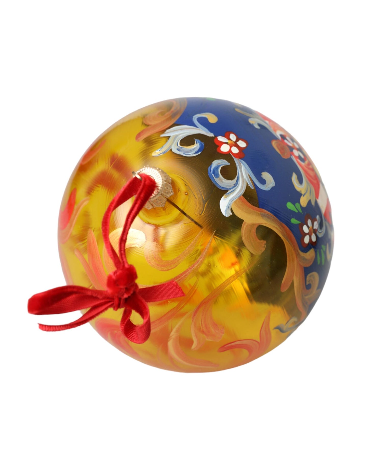 Gold Tone Carretto Print Round Ornament Christmas Ball