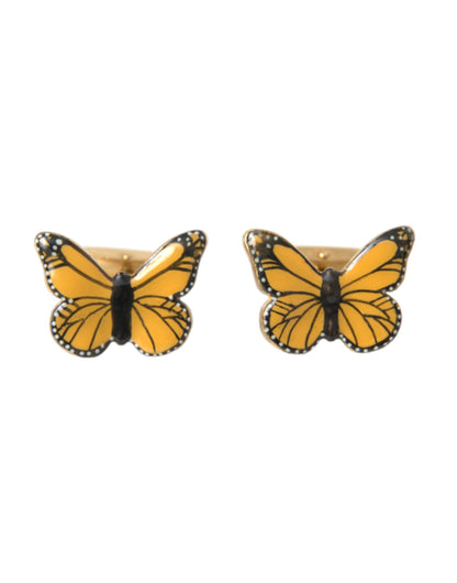 Gold Tone Brass Butterfly Enamel Men Cufflink