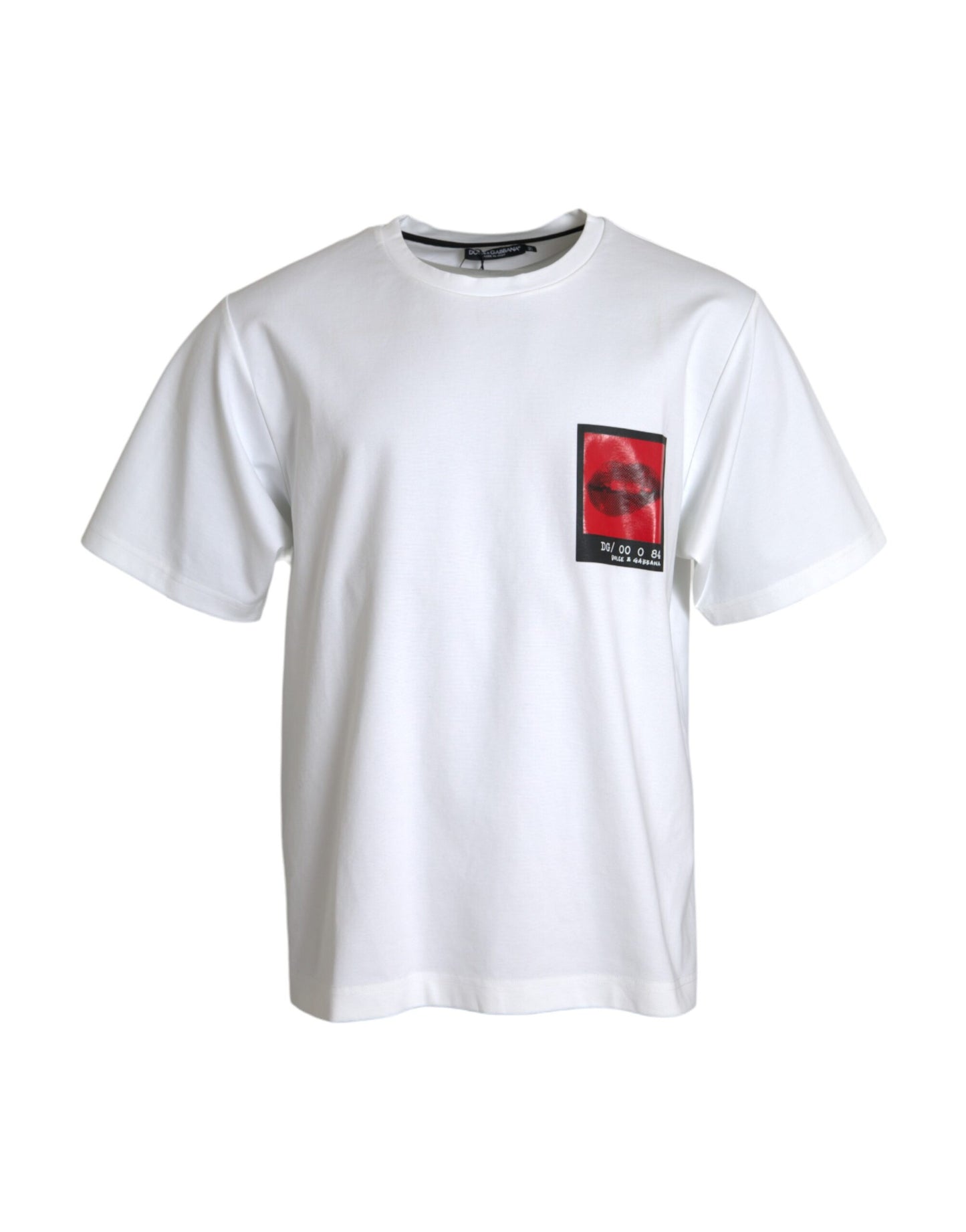 White Red Lips Print Cotton Men T-shirt