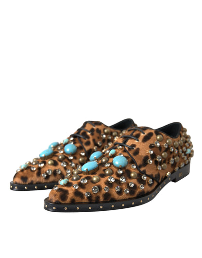 Brown Leopard Hair Crystal Dress Broque Shoes