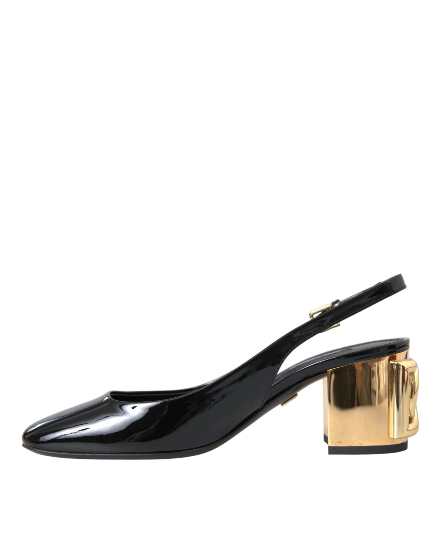 Black Gold Leather Embellished Slingbacks Shoes