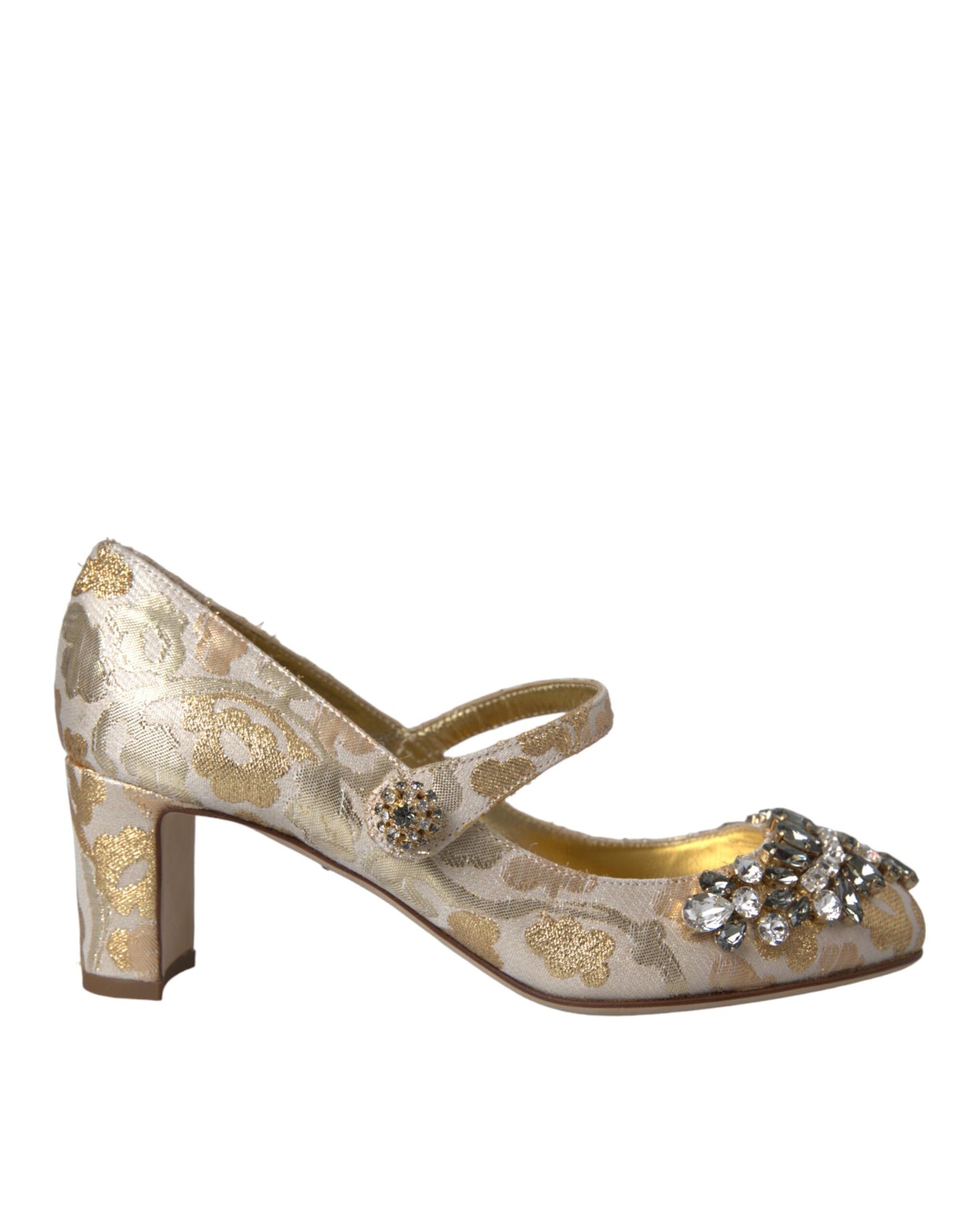 Gold Jacquard Crystal Mary Janes Pumps Shoes