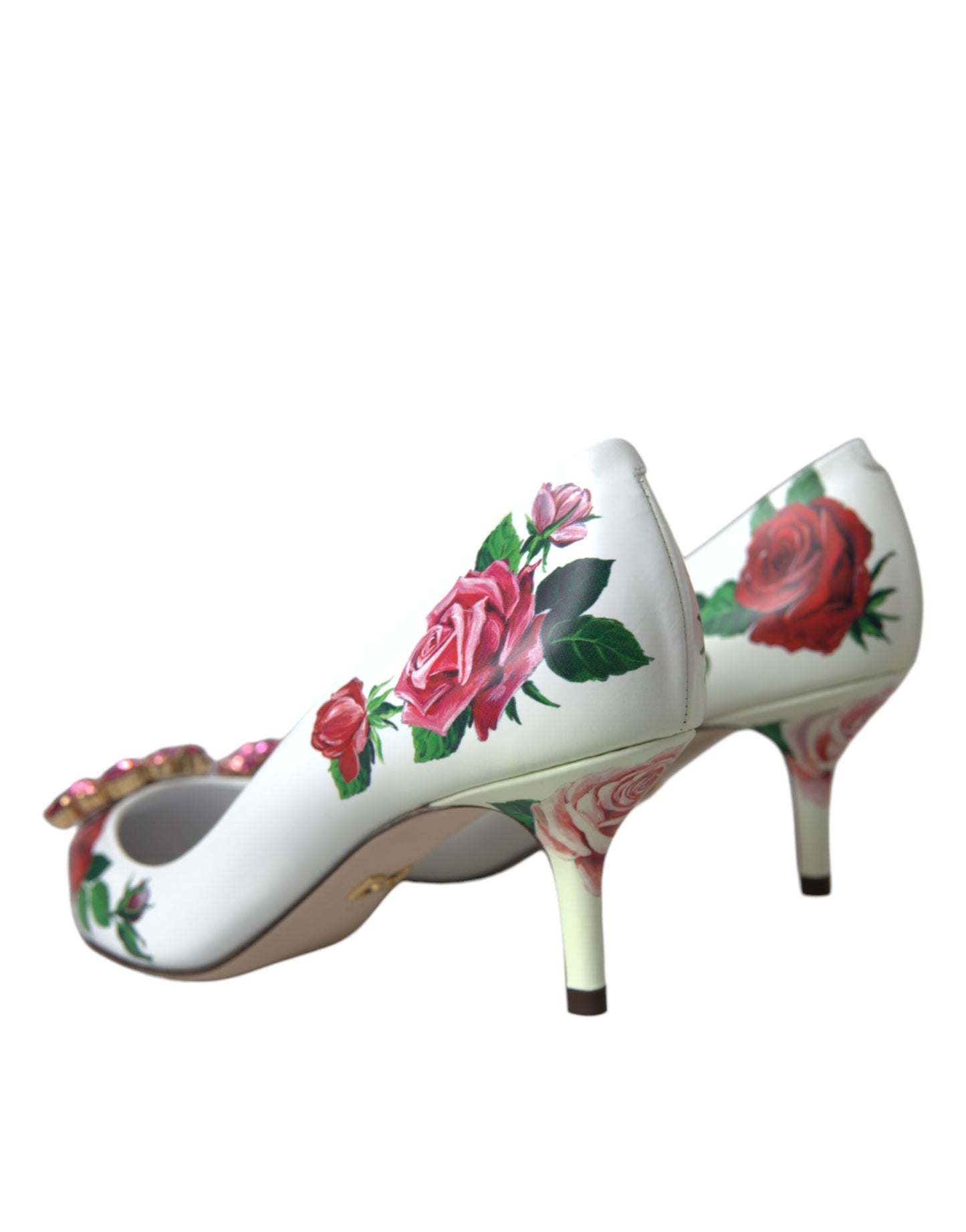 White Leather Roses Crystal Bellucci Pumps Shoes