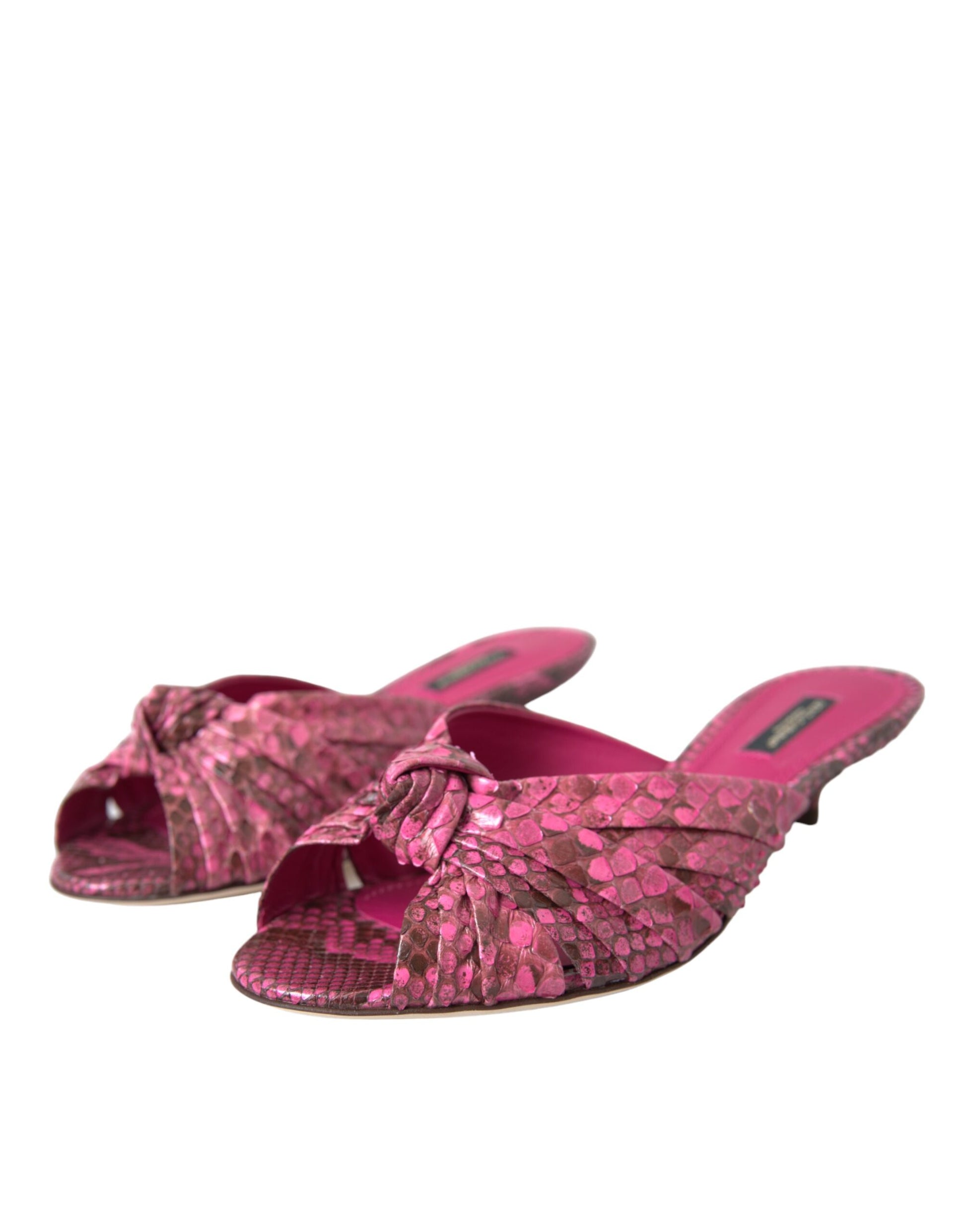 Pink Exotic Leather Kitten Heels Slides Shoes