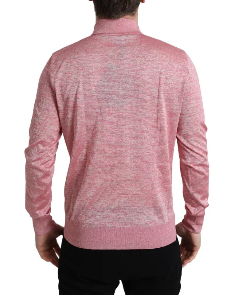 Pink Polyester Collared Men Pullover Sweater