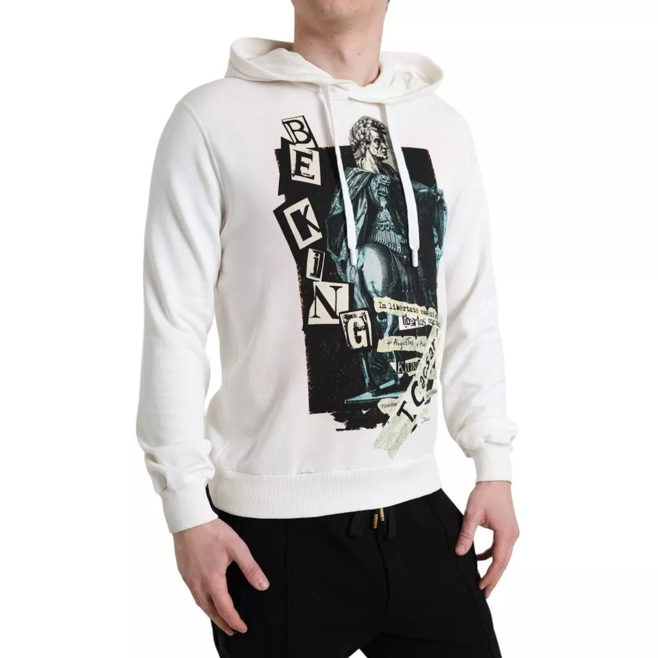 White Caesar Cotton Hooded Pullover Sweater