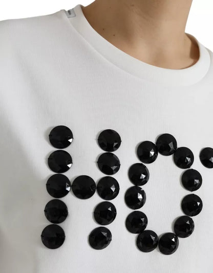 White Cotton Black HOT Crystal Top T-shirt