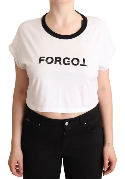 White Forgot Print Short Sleeves Crop T-shirt