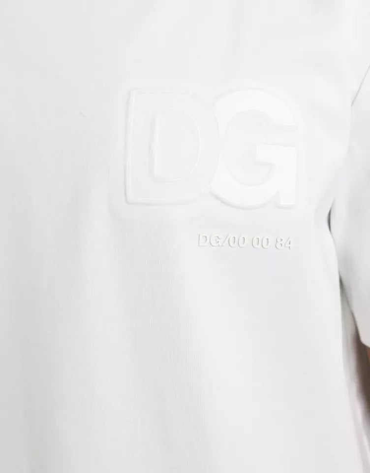 White Logo Embossed Cotton Crewneck T-shirt