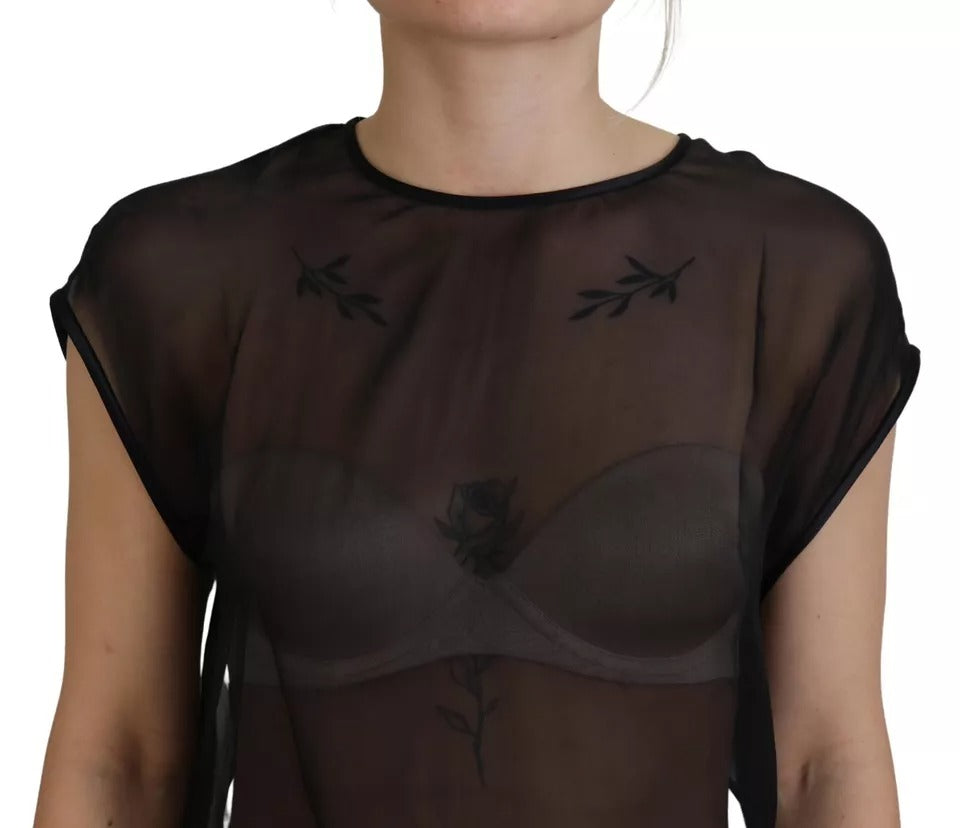 Black Mesh Transparent Blouse Pullover Top