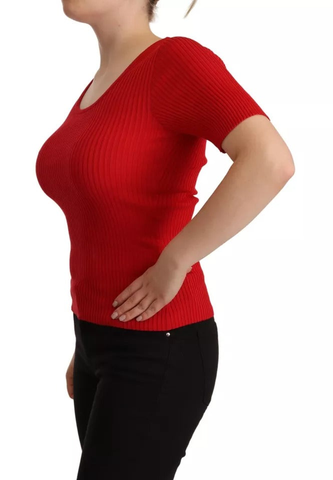 Red Silk T-shirt Short Sleeve Top Blouse