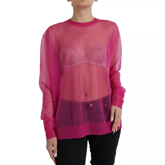 Pink Transparent Crewneck Long Sleeves Top