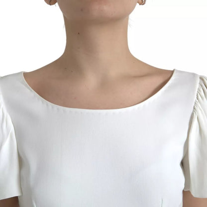 White Viscose Round Neck Short Sleeves Top