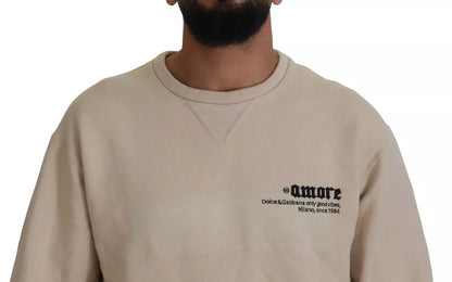 Beige Amore Cotton Crew Neck Pullover Sweater