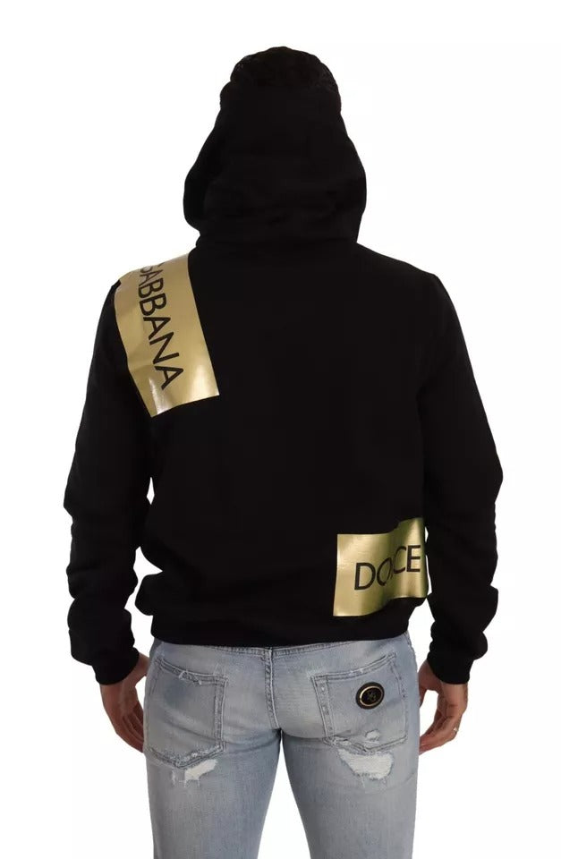 Black Gold Hooded Cotton Mens Pullover Sweater