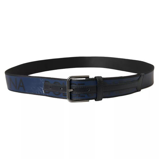 Black Blue Leather Silver Metal Buckle Belt