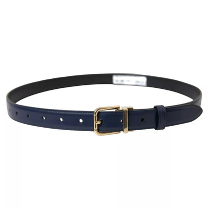 Blue Leather Gold Metal Buckle Men Belt