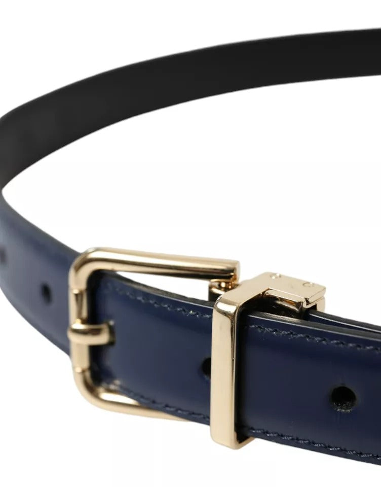 Blue Leather Gold Metal Buckle Men Belt