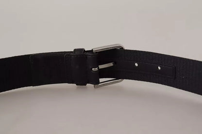 Blue Black Logo Print Silver Buckle Belt