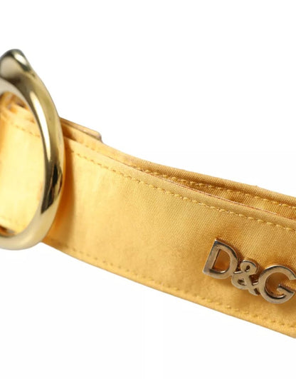 Gold Satin Leather Oval Metal Buckle Belt