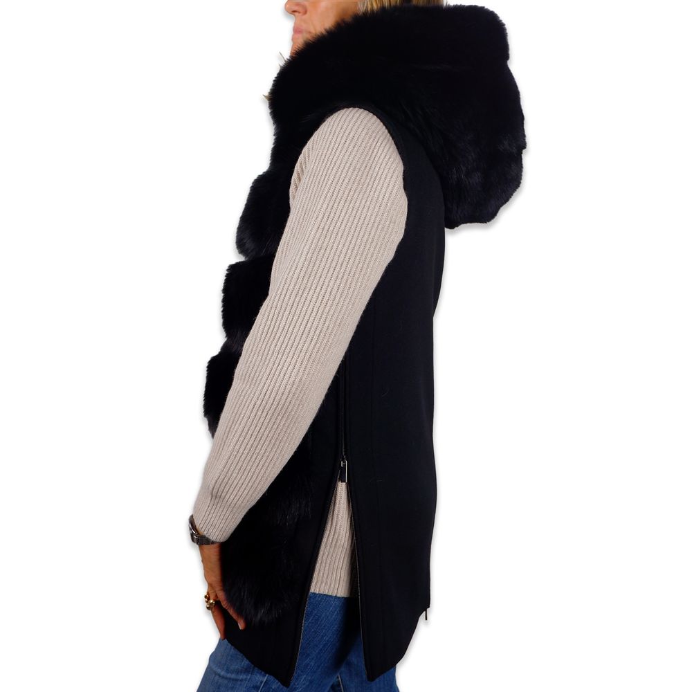 Sleeveless Wool Coat with Fox Fur Trim