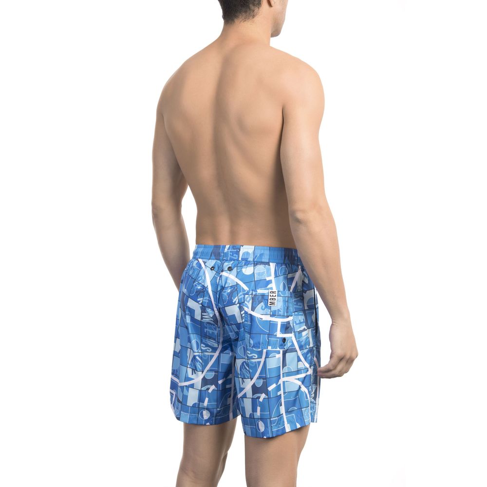 Light Blue Polyester Men Swim Short