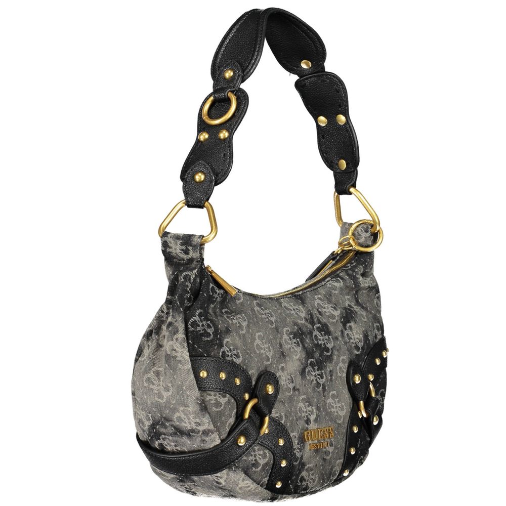 Grey and Black Polyester Handbag