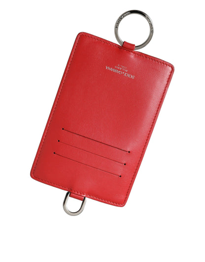 Red Calfskin Leather Lanyard Logo Card Holder Wallet