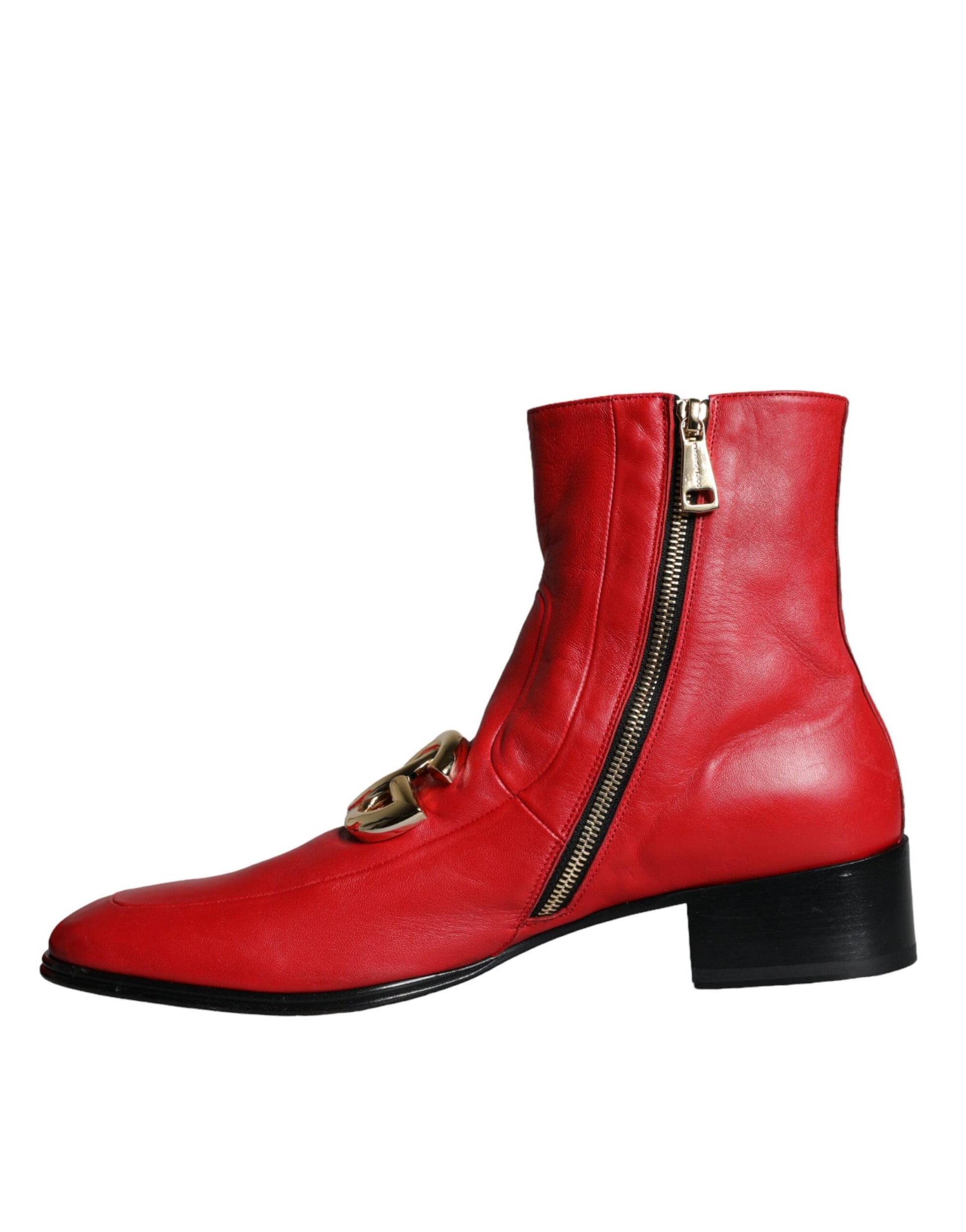 Red Lambskin Leather Men Ankle Boots Shoes